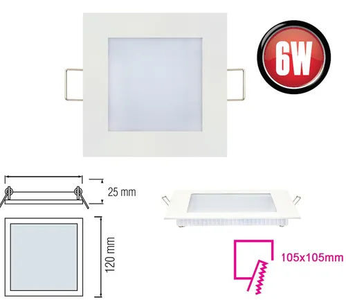 6W LED slim Einbauleuchte Deckenleuchte Einbauspot slim Panel eckig 12x12 cm kaltweiß