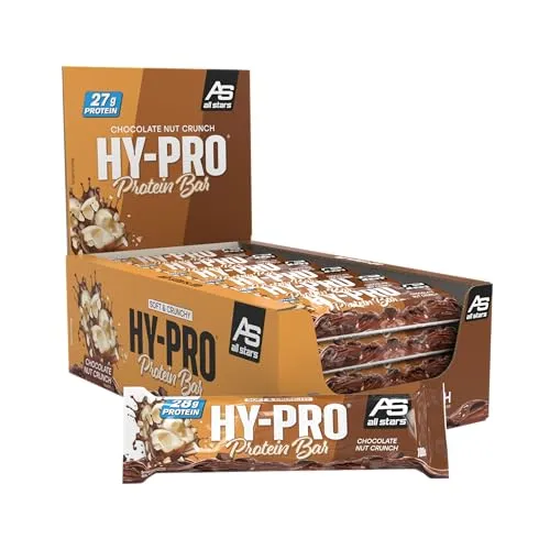 All Stars Hy-Pro BIG BAR Chocolate Nut Crunch I 24x 100g Protein-Riegel inkl. 28g Proteine aus Milcheiweiß & Whey-Protein I große Protein Bars inkl. 43g Kohlenhydrate I sättigende Eiweiß-Riegel