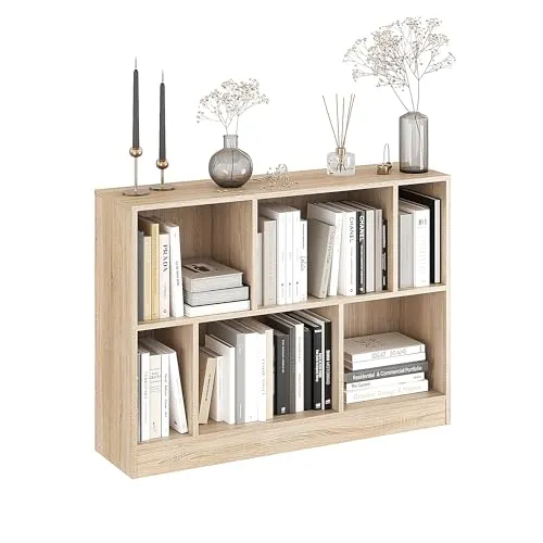 KOMTO Bücherregal Sonoma Eiche - Regal Wohnzimmer mit 6 Fächern, Bookshelf, Würfelregal für Schlafzimmer, Kinderzimmer, Arbeitszimmer | Standregal Rectolibra 110 x 80 x 30 cm
