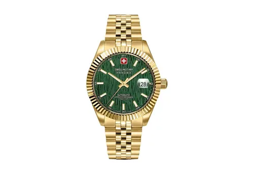 Swiss Military Hanowa SMWGL0005412 Herren Automatikuhr - Armbanduhren für Herren mit hochwertigem Swiss Made Automatikwerk, Wasserdicht bis 10 Bar und elegantem Design aus vergoldetem Edelstahl.