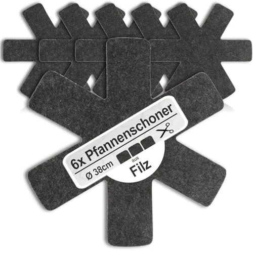 COM-FOUR® 6X Pfannenschutz Ø 38 cm aus Filz - Hitzebeständig, Pfannenschoner zum Schutz vor Kratzern - Pfannenschutzmatte auch für Töpfe und Schüsseln - Zuschneidbar (06 Stück - schwarz)