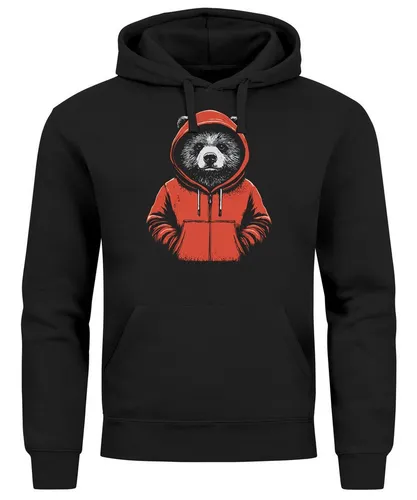 Neverless Hoodie Herren - Bär Comic Illustration - Herren-Sweatshirts aus 80% Baumwolle, bequemer Hoodie mit einzigartiger Bär-Grafik, ideal für lässige Outfits und gemütliche Tage.