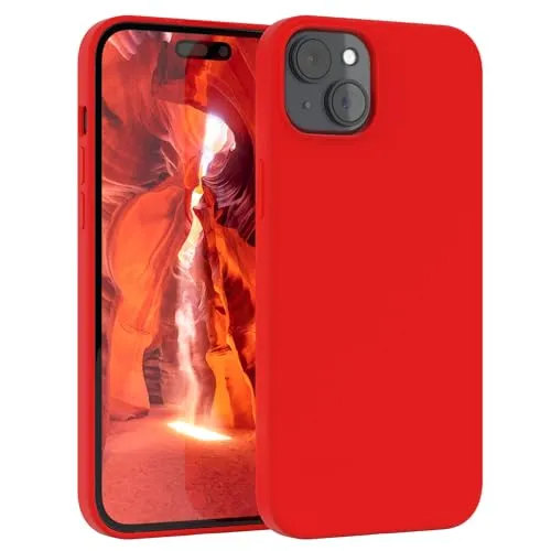EAZY CASE Premium Silikon Handyhülle kompatibel mit iPhone 15 Plus Slimcover mit Kameraschutz und Innenfutter, Silikonhülle, Schutzhülle, Bumper, Handy Case, Hülle, Softcase, Rot