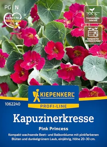 Kiepenkerl Kapuzinerkresse Pink Princess 1062240 - kompakt wachsende Beet- und Balkonblume mit pinkfarbenen Blüten - Wildblumensamen, Blumenwiese
