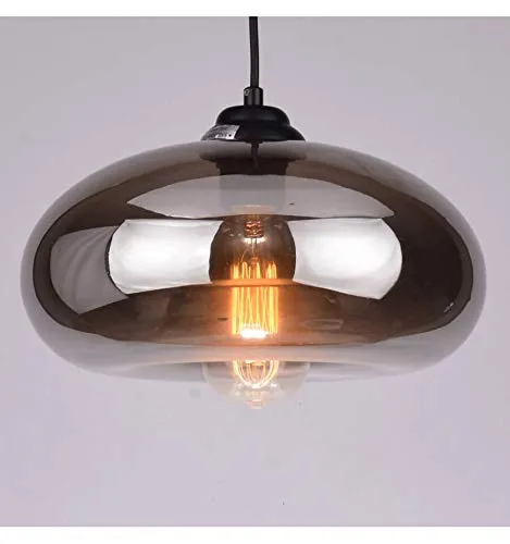 Kosilum Hängeleuchte Ellipse, Grau - Industrielle Hängelampe aus transparentem Glas, 28x14x28 cm, für eine elegante Innenbeleuchtung mit warmem Licht.