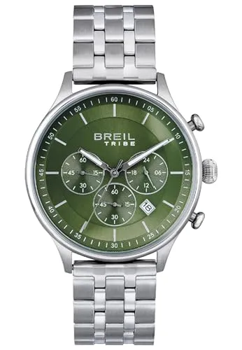 Breil Herren Armbanduhr Classy mit grünem Ziffernblatt - Elegante Armbanduhr für Herren, 42MM Durchmesser, präzise Chrono Quartz Bewegung und stilvolles Design aus Stahl in Silber.