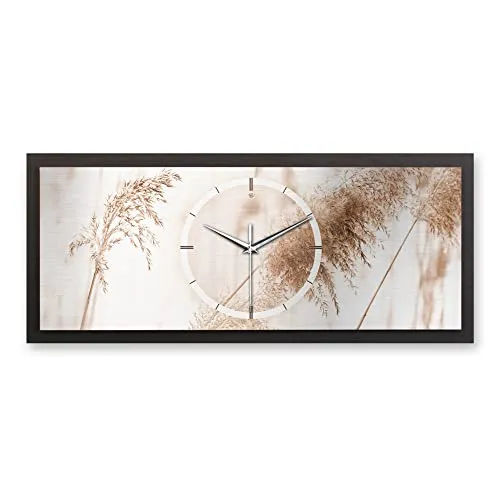 Kreative Feder 3D Designer-Wanduhr Gräser in modernem Metallic-Look 70x30cm rechteckig quer analog lautlos ohne Ticken (Gräser, leises Funkuhrwerk)
