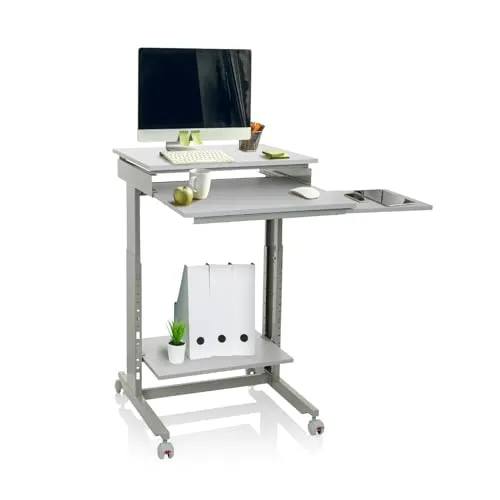 hjh OFFICE Stehschreibtisch WORKSTATION - Sekretäre, vielseitig einsetzbarer Tisch als erhöhter Terminalarbeitsplatz oder mobiles Stehpult mit pulverbeschichtetem Stahlgestell für hohe Stabilität.