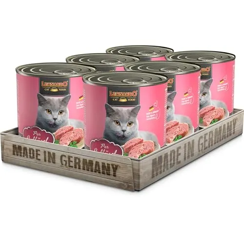 LEONARDO Nassfutter für Katzen, Geflügel pur, 6X 800g Dose, Katzenfutter getreidefrei, Alleinfutter, Made in Germany