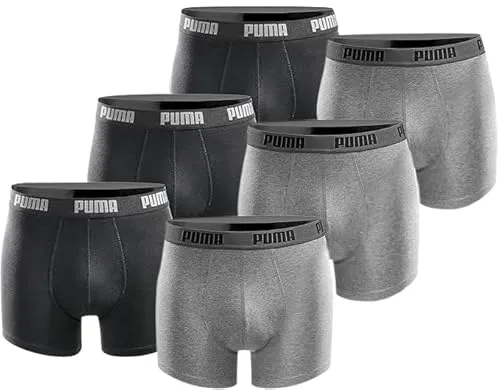 PUMA Herren Basic Boxer Shorts (6er Pack) Mid Grey/Black L