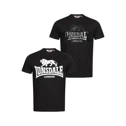 Lonsdale Herren T-Shirt Doppelpack Kelso Black XL - T-Shirt Doppelpack in normaler Passform, aus 100% Baumwolle, mit klassischem Rundhalsausschnitt und auffälligem Markenlogo, ideal für den täglichen Gebrauch.