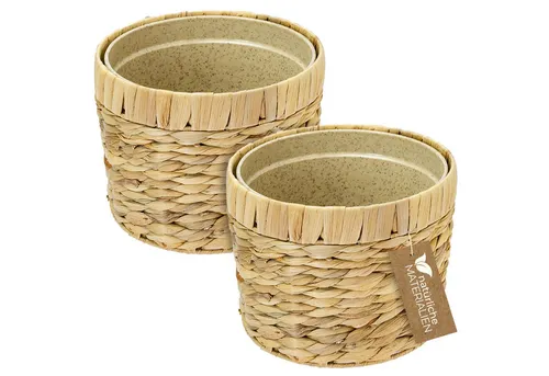 HMF Wasserhyazinthentopf Innovativer Blumentopf geflochten aus Wasserhyazinthe (Set, 2 St), mit Pflanztopf aus nachhaltigen Rohstoffen, Rund, ø 19 cm