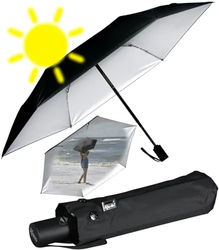 iX-brella Damen Sonnen-Regenschirm mit Auf-Zu-Automatik - Kompakter Taschenschirm mit UV-Schutz und automatischer Öffnungsfunktion. Ideal für unterwegs, leicht und winddicht. Maße geöffnet: 92 cm, geschlossen: 26,5 cm.