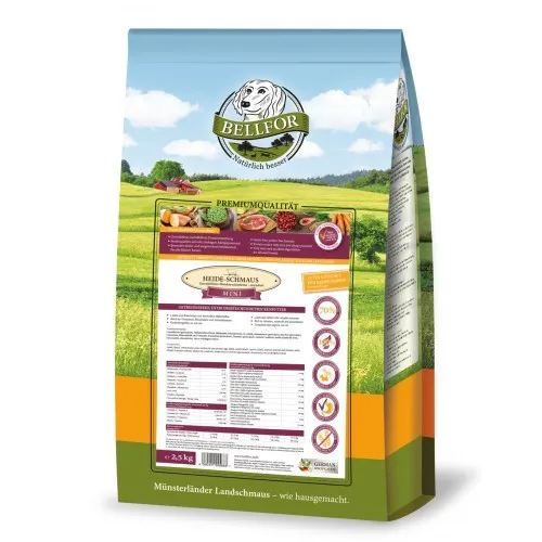Bellfor Heide-Schmaus Mini Trockenfutter mit Lamm und Kaninchen 2,5 kg - Hochwertiges getreidefreies Trockenfutter für kleine Hunderassen. Mit leicht verdaulichem Lamm und Kaninchen für optimale Bekömmlichkeit. Ideal für ernährungssensible Hunde.