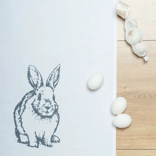 Geschirrtuch, Küchentuch HASE sitzend weiß | Siebdruck 17;30 HAMBURG