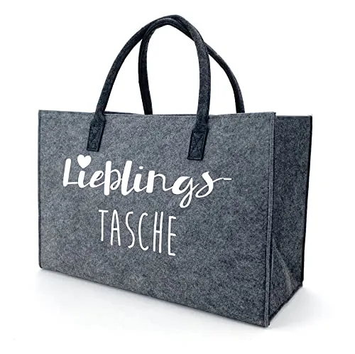heimtexland Allzweck Filztasche Einkaufstasche Shopper Filz Tragetasche Einkaufskorb Aufbewahrung XL Tasche mit Henkel 30x45 robust langlebig Geschenkidee Typ717 Lieblingstasche-Grau 30x45 cm