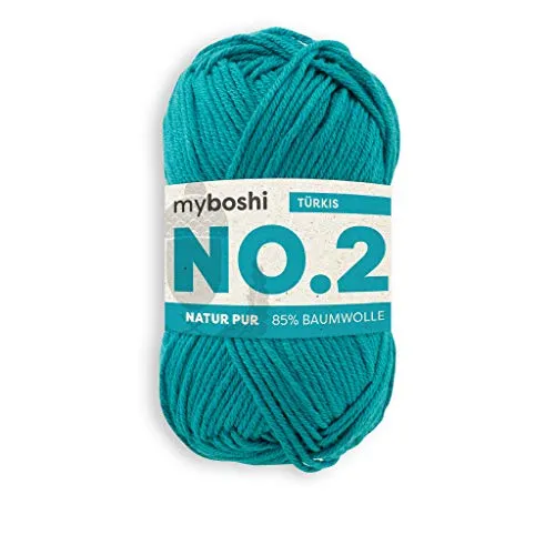 myboshi No.2 Baumwolle zum Häkeln, Baby Wolle, vegane Wolle zum Stricken, 60 Grad waschbar, für Baby und Amigurumi, 50g, Ll 100m Blau (Türkis) 1 Knäuel
