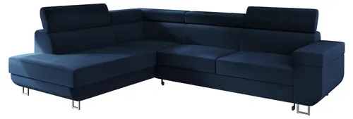 Ecksofa Fonti mit Schlaffunktion und Bettkasten - Sofas & Couches, freistehendes Ecksofa mit verstellbaren Kopfstützen und großzügiger Schlaffläche von 198x125 cm für flexibles Wohnen.