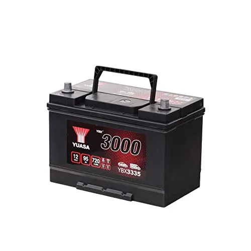 YUASA YBX3335 Starterbatterie 12 V 90 Ah 700 A (EN) - Autobatterie mit ca. 30.000 Startvorgängen, integriertem Tragegriff und Ladezustandsanzeige für zuverlässige Leistung und einfache Handhabung.