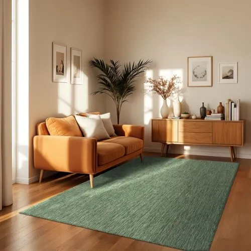 TT Home Teppich Für Outdoor Küchenteppich Balkon Terrasse Unifarbenes Design Modern, Farbe:Grün, Größe:120x160 cm