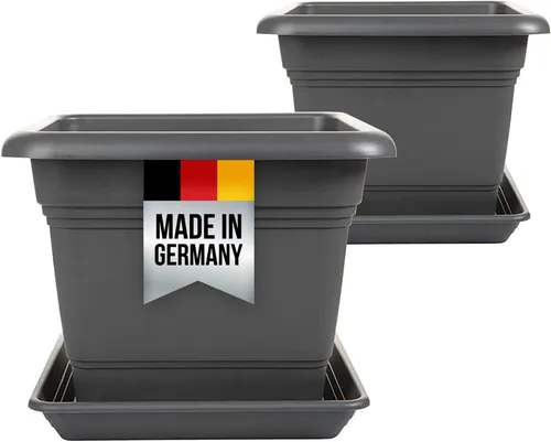 2er Set Pflanzkübel 40x40 mit Untersetzer - quadratisch schwarz - Garten-Zubehör für Innen- & Außenbereich, ideal für Blumen und Kräuter, inklusive Untersetzer für optimale Bewässerung und 52 Liter Kapazität.