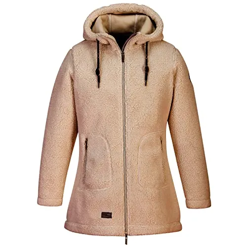 Blue Wave Damen Fleecejacke Sherpa-Jacke Jara - Fleecemantel mit verstellbarer Kapuze in Sand Größe 42