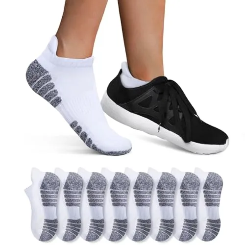 YouShow 8 Paar Sneaker Socken Herren Damen Gepolsterte Sportsocken 43-46 Atmungsaktiv Weiß Baumwolle Laufsocken