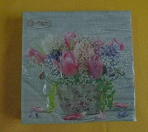Servietten Frühling Blumen 1 Packung ANGEBOT Topf Holz Tulpen Hyazinthen OVP 20