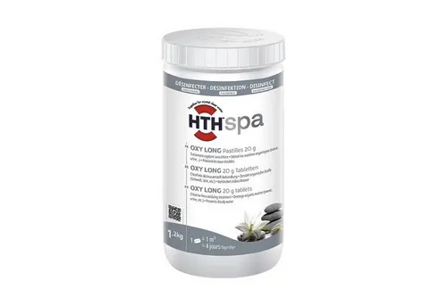 HTH Spa Oxy Long 1,2 kg - Aktivsauerstofftabletten für Whirlpools - Effektive 20g Aktivsauerstofftabletten für Whirlpools, sorgen für geruchloses, weiches Wasser. Ideal für alle Wasserarten, auch bei hohem Härtegrad. Zuverlässige Poolpflege für entspannende Momente.
