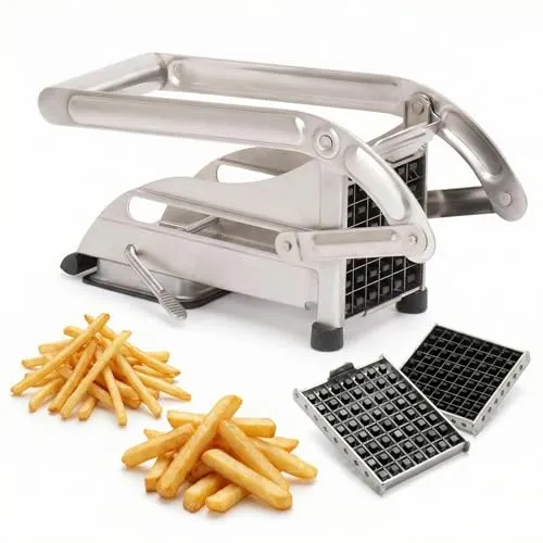 LA BONNE GRAINE Edelstahl-Pommes-Schneider – Mit 2 Schneideinsätzen (9×9 mm & 12×12 mm) – Manuell – Robuster Küchenhelfer für perfekte hausgemachte Pommes – Rutschfester Griff