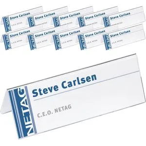 Durable Tischnamensschilder 803319, 61 x 150mm, Acryl, 10 Stück - Diverse: Hochwertige Acryl-Tischnamensschilder in Dachform, besonders standfest und ideal für beidseitige Beschriftung. Lieferung inkl. blanko Einsteckschildchen, 10 Stück.