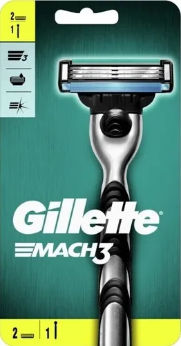 Gillette Mach3 Rasierer mit 2 Klingen - Herrenrasierer mit 2 Ersatzklingen für eine gründliche und sanfte Rasur, ideal für alle Haartypen und Körperbereiche.
