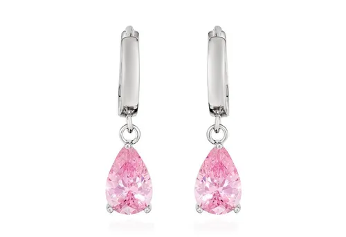 NKlaus Paar Klappcreolen mit Tropfen Anhänger aus 925 Silber - Ohrringe für Damen, elegantes Design mit Zirkonia in Rosa, ideal für besondere Anlässe oder den Alltag.