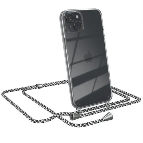 Für Apple iPhone 15 Plus Handyhülle zum Umhängen Kordel Tasche Kette Schwarz