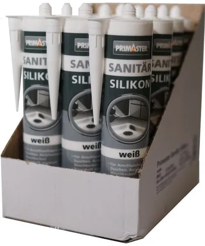Primaster Sanitär Silikon 310 ml - 12er Karton - Dicht- & Spachtelmassen: Acetatvernetzendes, elastisches Silikon für den Sanitärbereich, schützt vor Schimmel und ist ideal für Fugen an Duschwannen und Waschbecken.