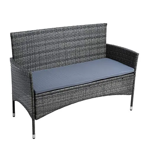 Gartenbank Rattan 2-Sitzer mit Kissen - Loungemöbel & Sitzgruppen, wetterresistente Gartenbank aus Polyrattan mit bequemen Sitzkissen für optimalen Komfort im Freien.