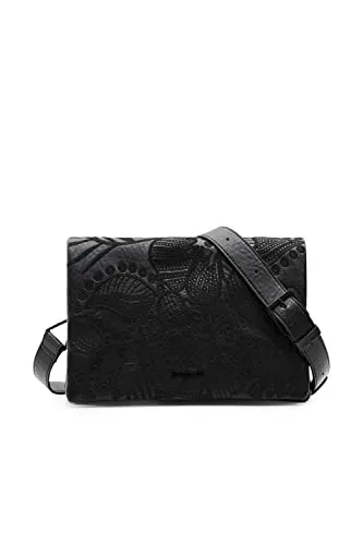 Desigual Women's Bag Alpha Dortmund Flap 2000 Black - Umhängetasche mit einzigartigem Tropenmuster, verstellbarem Band und stylischem Design für jeden Anlass.