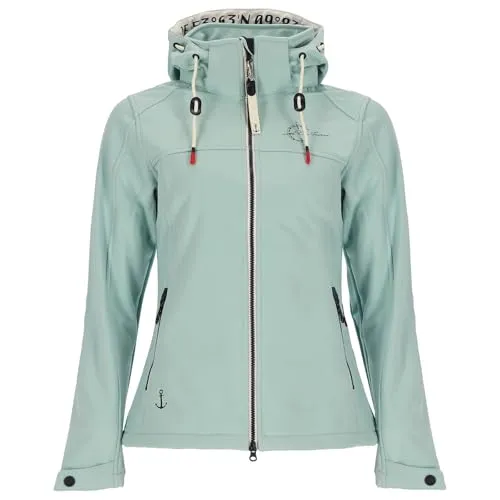 Dry Fashion Damen Softshelljacke Zingst mit Fleece-Innenfutter - Taillierte Jacke mit abnehmbarer Kapuze in Hellblau Größe 38