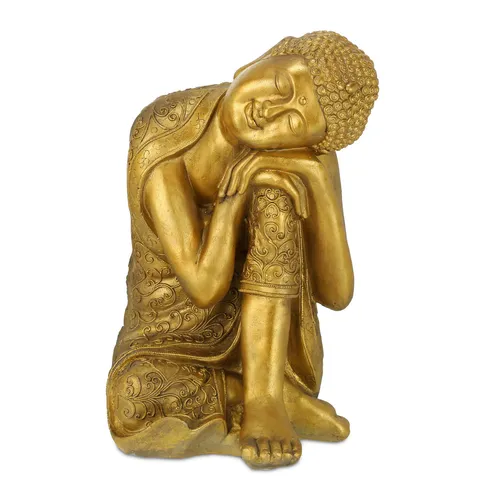Goldene Buddha Figur aus Polyresin - 10,6 kg Garten Deko Statue - Gartenfiguren & Verzierungen, beeindruckende 61 cm hohe Buddha Statue aus langlebigem Polyresin, ideal für eine spirituelle Atmosphäre im Garten.