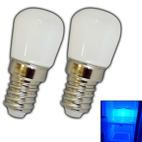 2x E14 LED 1,5 W Blau Kühlschränke Kühlschranklicht Blaulicht Lampe Leuchtmittel
