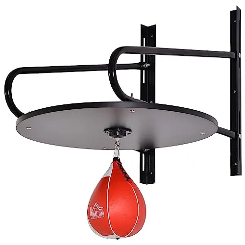 HOMCOM Punchingball Box-Speedball mit Drehteller-Unterstützung - Hochwertige Box-Ausrüstung für Kampfsporttraining, höhenverstellbar und mit Rückprallfunktion für optimales Training von Ausdauer und Technik.