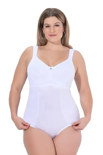 Ulla Popken Damen Shaping-Body in Übergrößen, schneeweiß, 95D - Dieser figurformende Shaping-Body bietet blickdichte, unterlegte Spitze und angenehme, verstellbare Träger für optimalen Tragekomfort. Ideal für den täglichen Einsatz.
