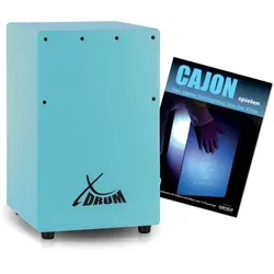 XDrum KC-37B Kinder-Cajon Blau Set mit Schule - Percussion Instrument für Kinder, 36 cm hoch, aus Birke mit Snare-Effekt, inklusive Cajon-Schule für den perfekten Einstieg.