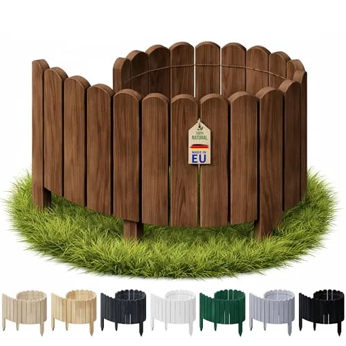 Floranica Rasenkante Beetumrandung 10 x 100 cm Dunkelbraun Flexible Beeteinfassung Steckzaun aus Holz für Rasen Hochbeete