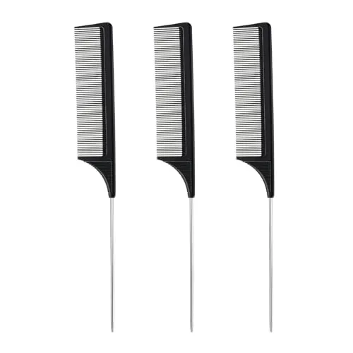 Eupneicu Kamm 3 Stück, Friseur Kamm, Feiner Haarkamm Nadelstielkamm, Stielkamm Friseur, Kohlefaserkamm, Antistatischer, Hitzebeständig, Hair Comb für Verschiedene Arten Haare, für Frauen und Mann