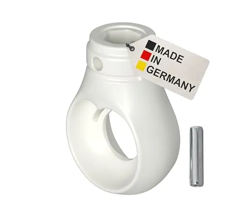BAUHELD Markisenöse 10mm Kunststoff [Made in Germany] - Halterung für Markisen-Kurbel mit Kugel-Haken- Kurbel-Öse in Verkehrsweiß - RAL9016 - Mit Spannstift - Stiftbreite 4mm - Höhe 52,5mm