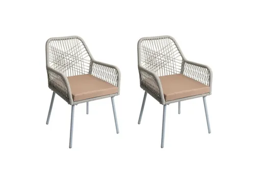 PROREGAL® Gartenstuhl 2x Gartenstuhl HxBxT 81x54x62cm Aluminium Seilgeflecht Rope Grau