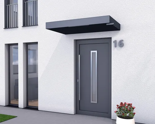 Gutta Rechteckvordach BS PLUS Anthrazit 160 x 90 cm - Außenanbau mit elegantem Design, integrierter LED-Beleuchtung und geräuschreduzierenden EPS-Dämmplatten für einen stilvollen Eingangsbereich.