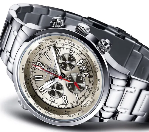 FIREFOX WORLDTIMER FFS40 Herrenuhr Chronograph Quarz silberbraun wasserdicht