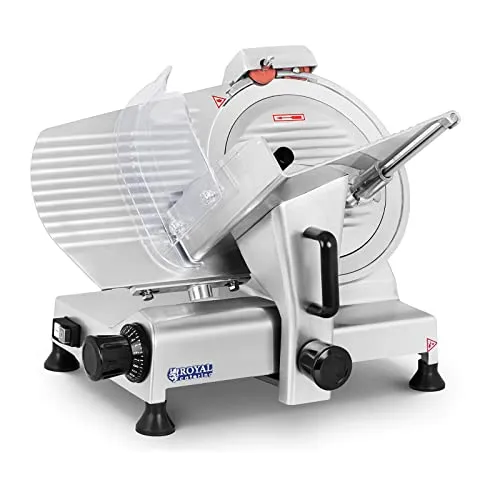 Royal Catering Aufschnittmaschine RCAM-300PRO - 300 mm - Allesschneider mit 300 mm Messer, ideal für präzises Schneiden von Wurst, Fleisch und Käse. Robustes Aluminium-Gehäuse, leicht zu reinigen und energieeffizient mit 280 W Leistung.